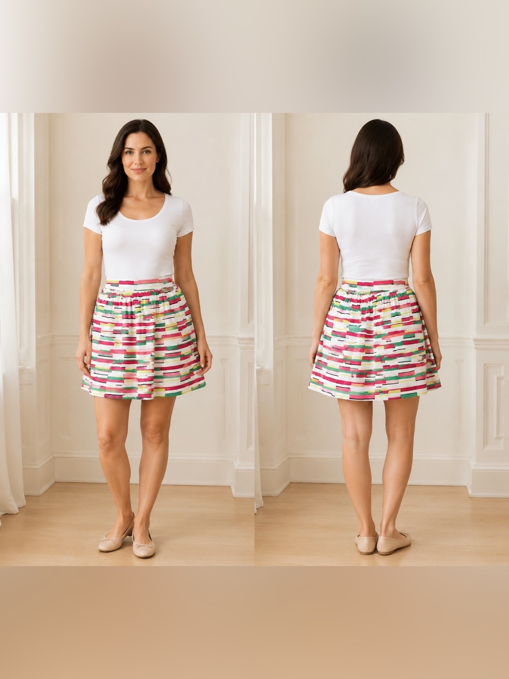 Kaari Blue Multicolor Stripe Linen Blend Fit & Flare Mini Skirt size 6